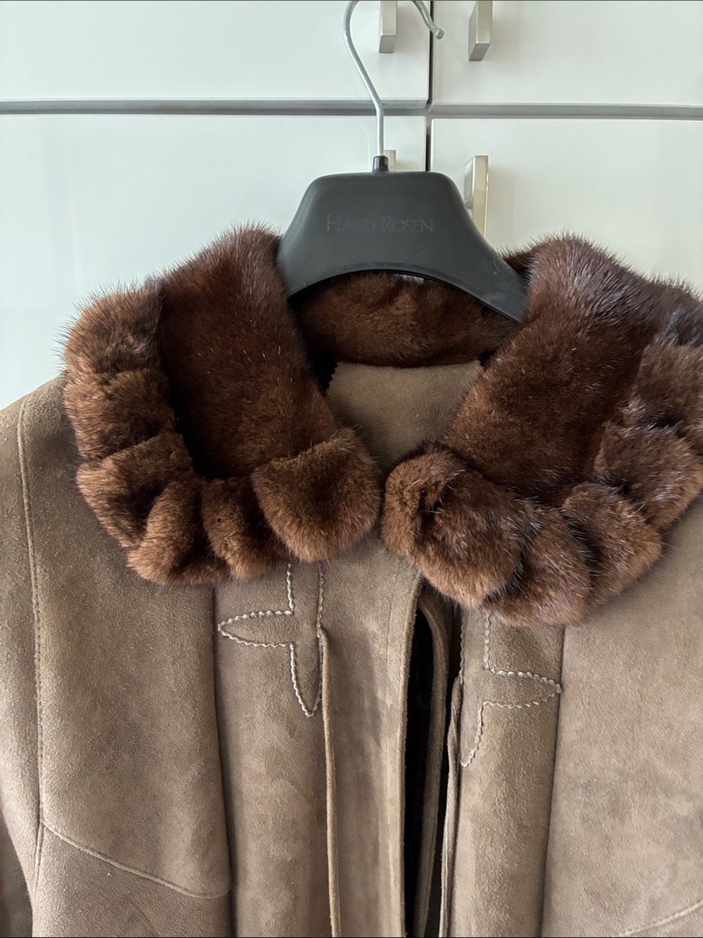 Fur-lined suede coat  with a mink collar